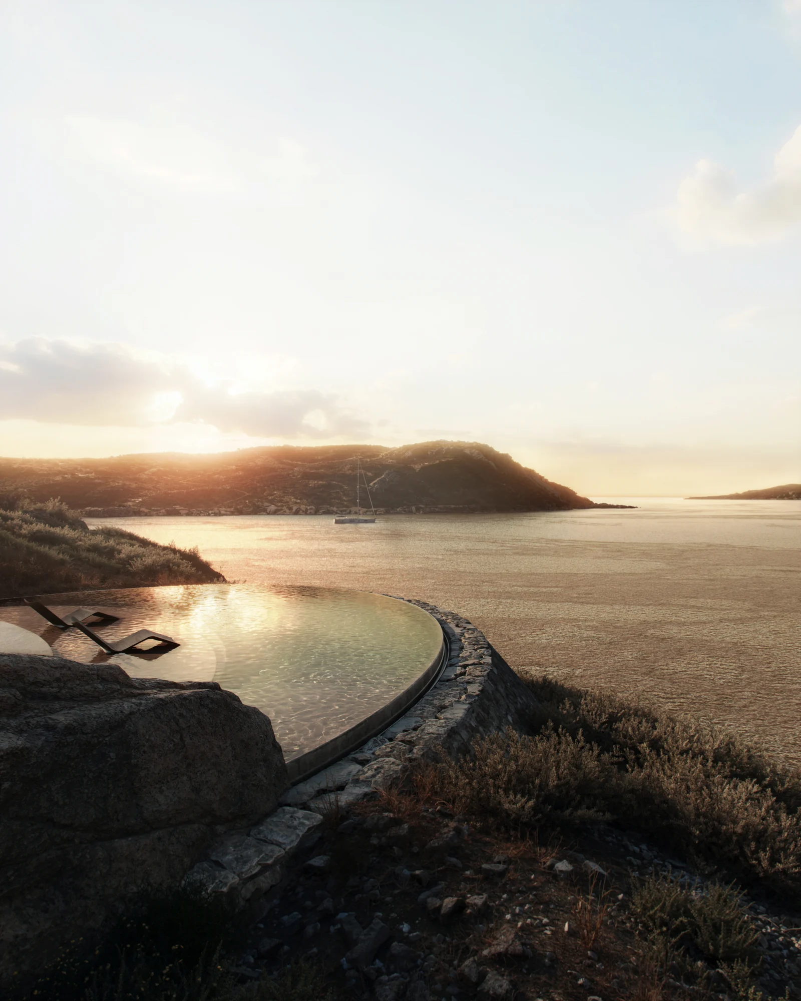 Maison Cheval infinity pool and sea at sunset